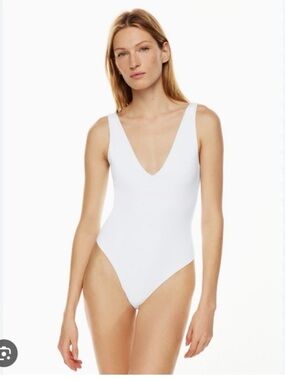 ARITZIA White Deep V One-Piece Bodysuit